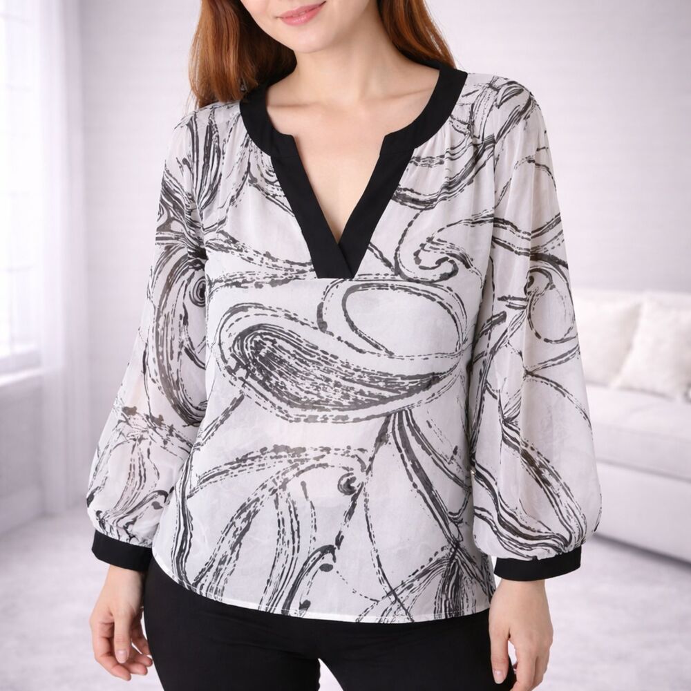 Lane Bryant Semi-sheer Contrast Top White Black 14/16